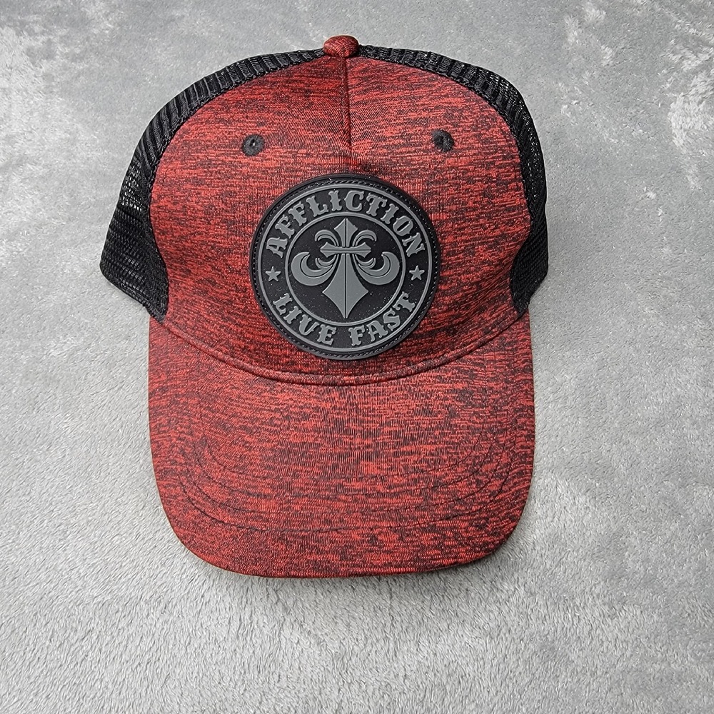 Affliction SnapBack Trucker Adjustable Hat Red And Black Hat Cap
